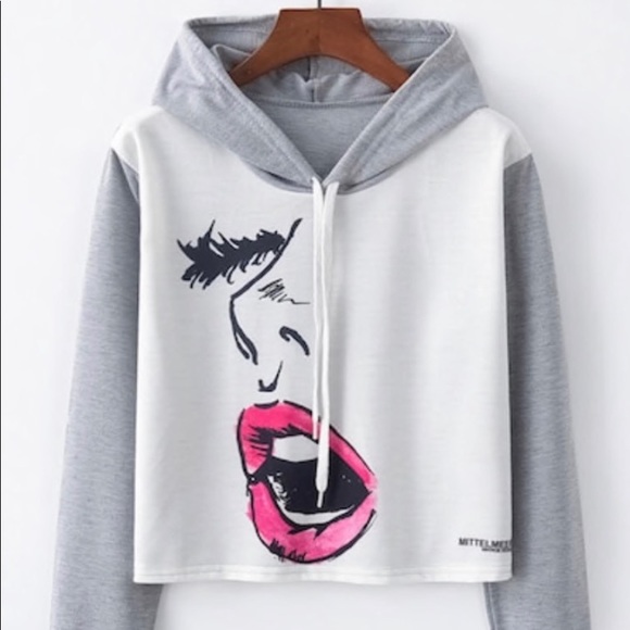 Artsy Girl Tops - # CROPPED ART PRINT LIGHTWEIGHT HOODIE